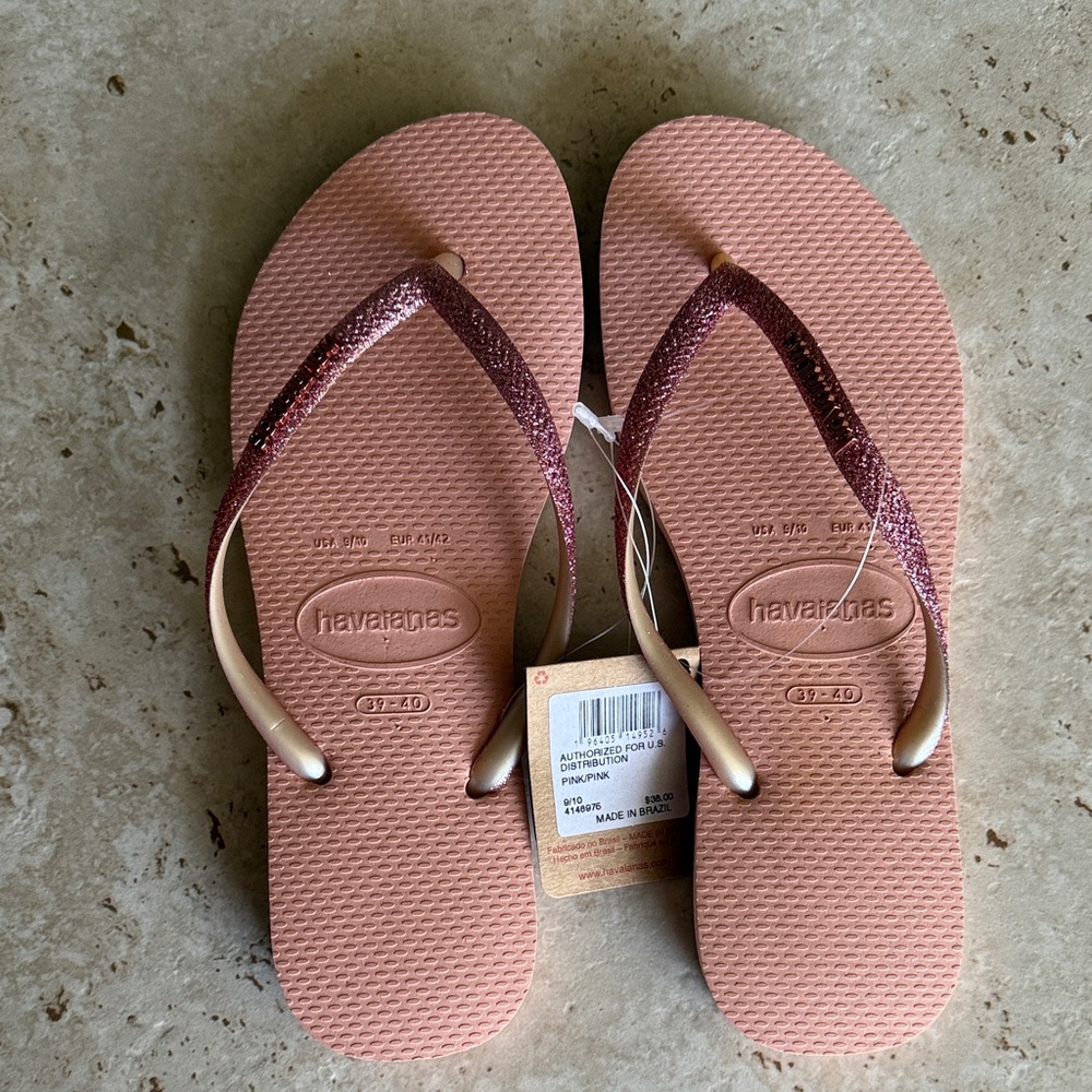 Havaianas Rose Pink Flip Flops with Glitter Straps